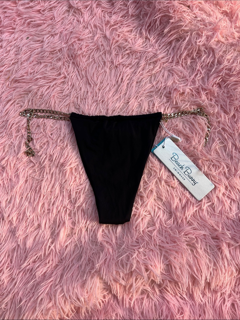 Beach Bunny Black Bikini Bottom with Gold Chain Ties